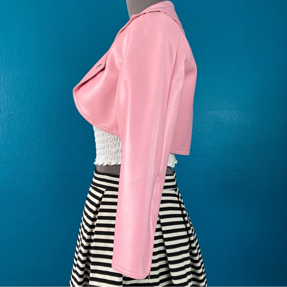 Pinup Couture Pink Vegan Leather Motorcycle Jacket Cropped Bolero Size XS - Picture 6 of 16